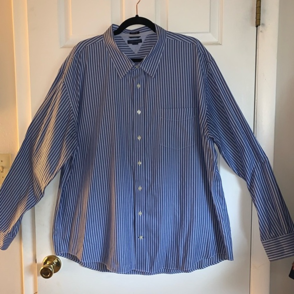 Men's Tommy Hilfiger Dress Shirt Blue Pin Stripe Pocket Lng Sleeve XXL. Trim Fit